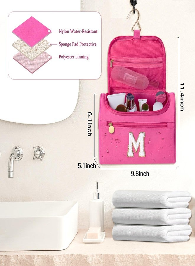 COSHAYSOO Hanging Toiletry Skin Care Bag Travel Size Spa Sleepover Party Supplies Gifts for Teen Girls Cheerleader Cheer Dance Recital Summer Camp Weekend Overnight Essentials Pink Initial Letter M - Image 3
